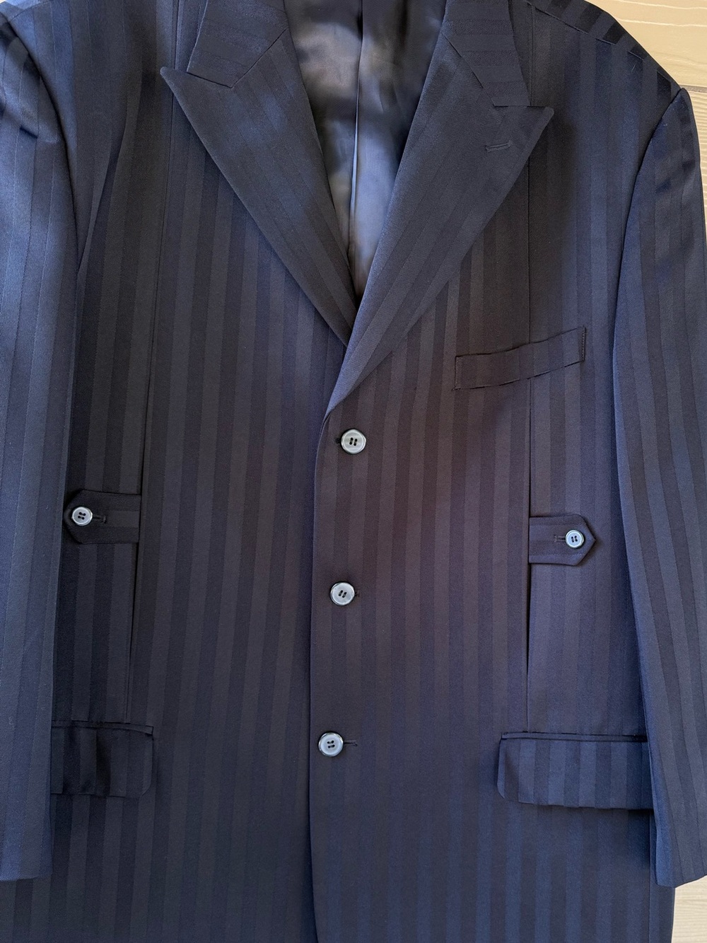 Falcone Luxury Black Shade Strip Polyester Tuxedo Coat Blazer Jacket Size 48L - Picture 6 of 12